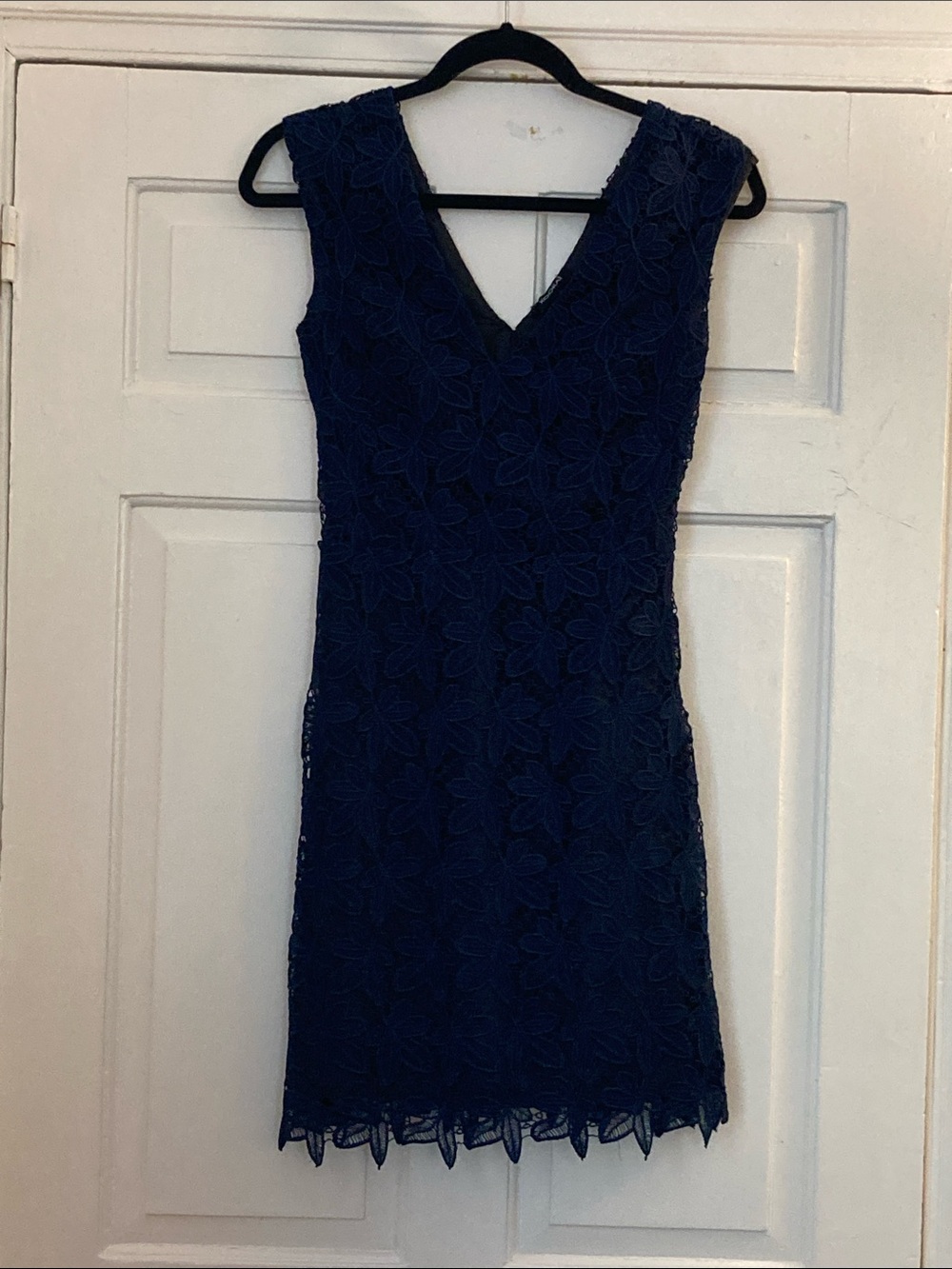 Kookaï Sleeveless Navy Lace V-Neck Dress, Size FR 34 (US 0)